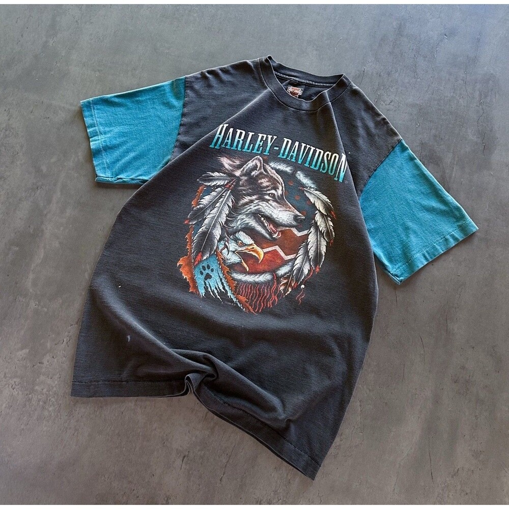 Vintage 1996 Harley Davidson Wolf Eagle T Shirt L Single Stitch Virginia Beach